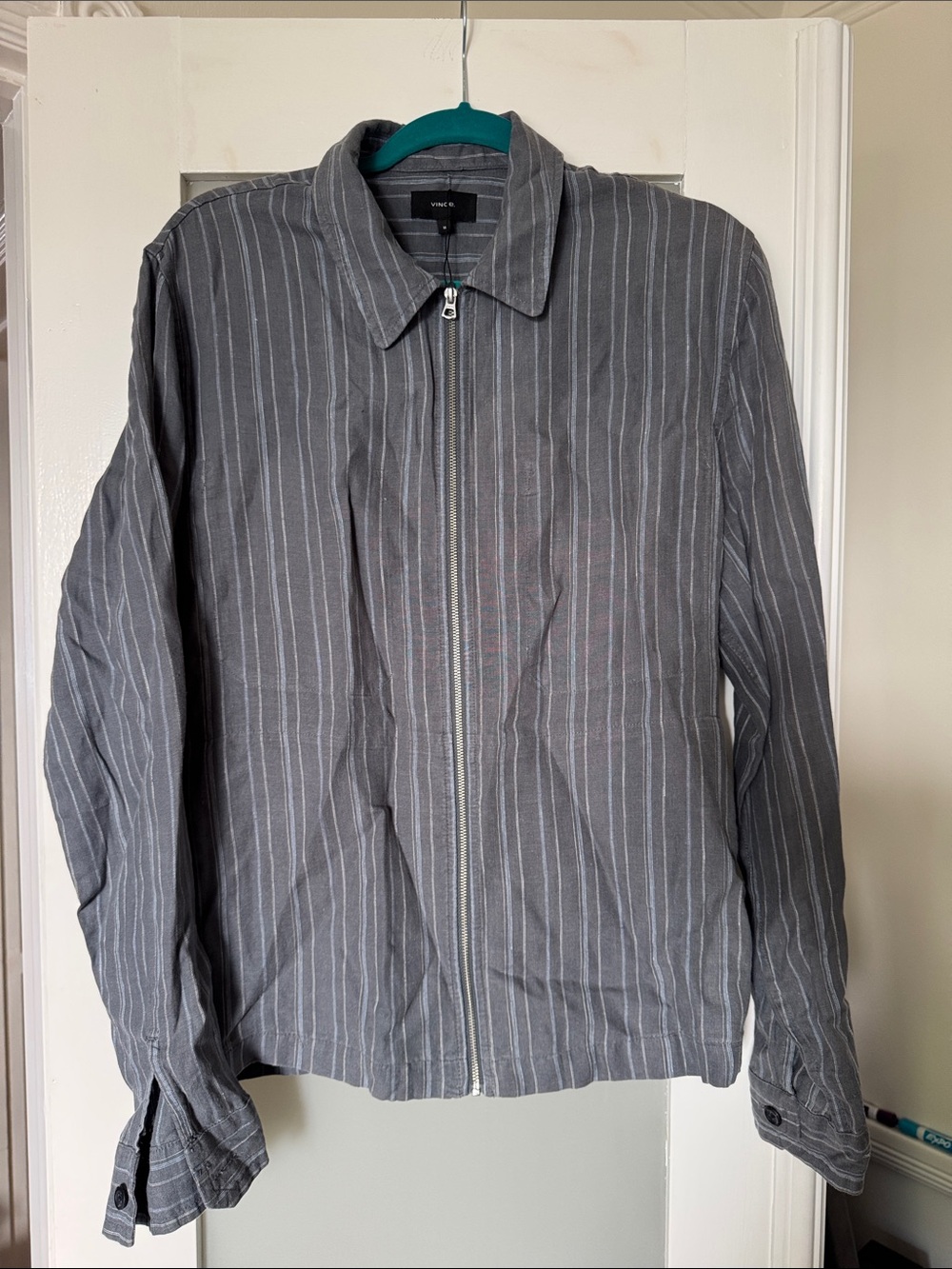 Vince Gray Pinstripe Zip Jacket
